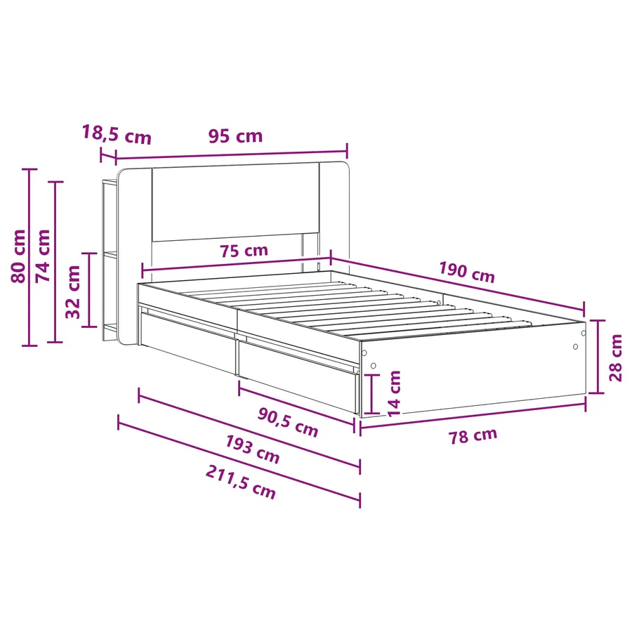 Cadre de lit avec rangement Chêne Sonoma 75 x 190 cm - 8
