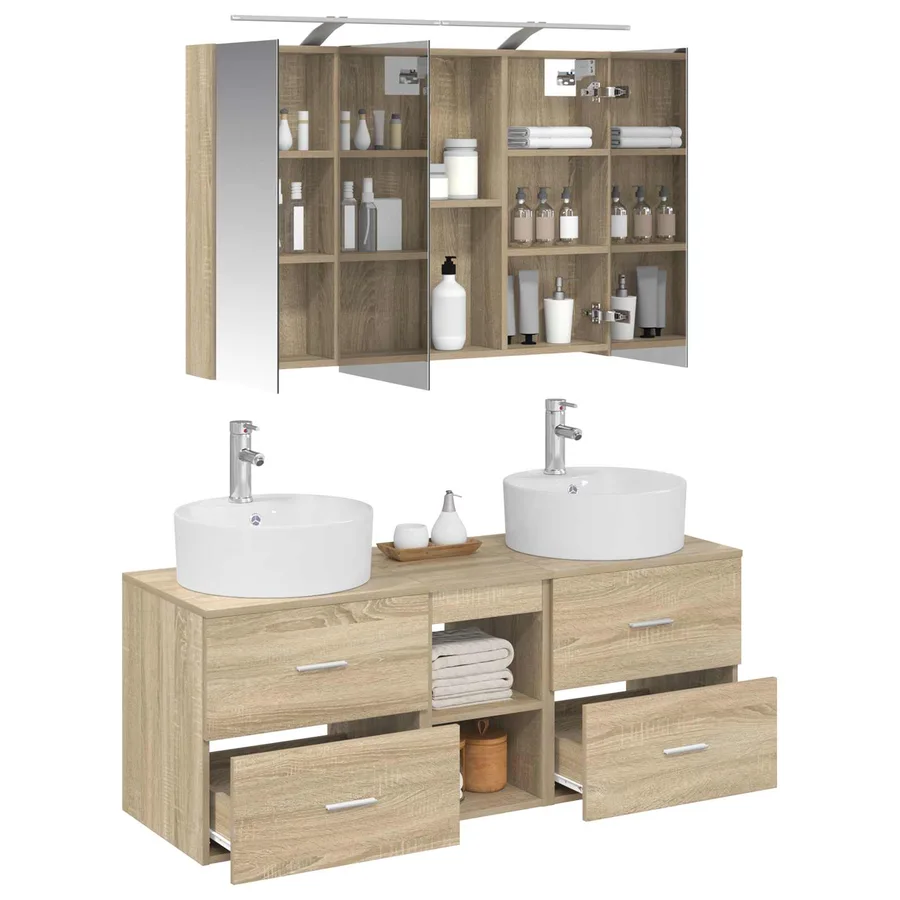 Ensemble de mobilier de salle de bain 4 pcs Chêne Sonoma - 3