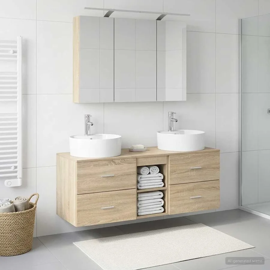 Ensemble de mobilier de salle de bain 4 pcs Chêne Sonoma - 4