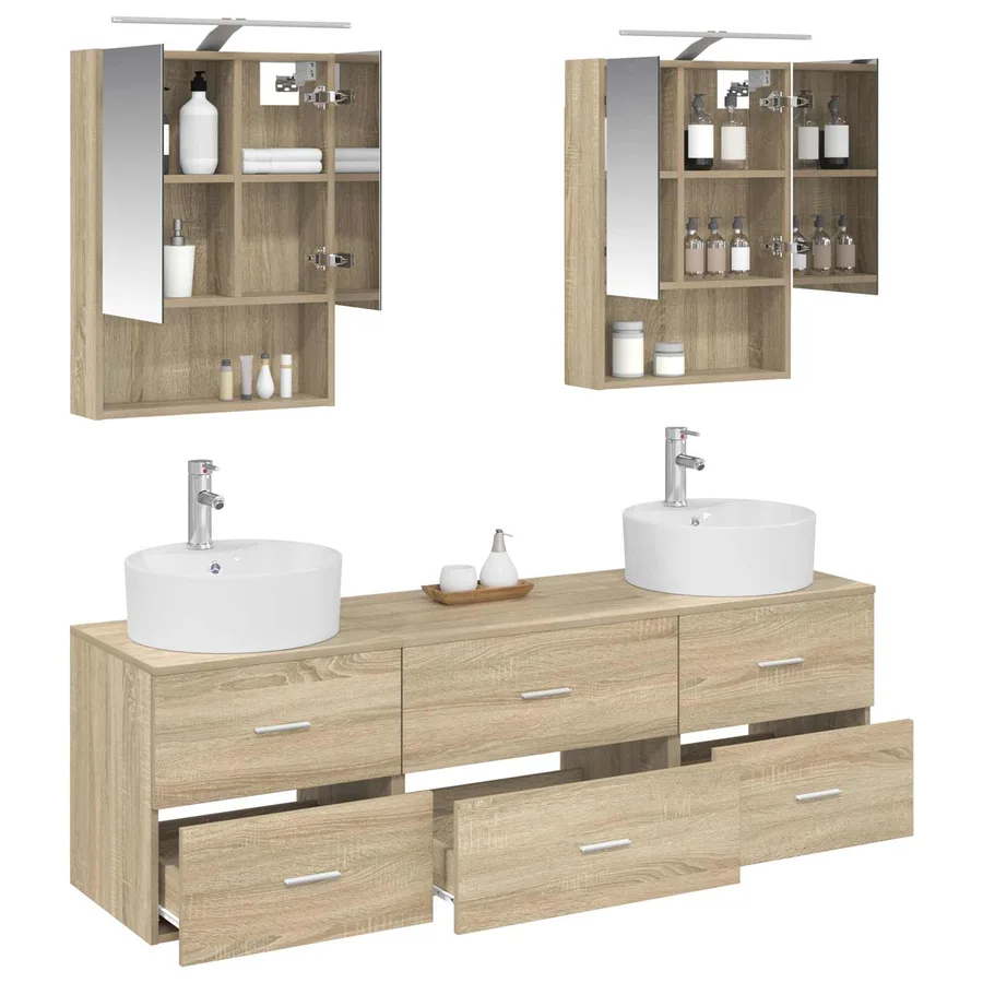 Ensemble de mobilier de salle de bain 5 pcs Chêne Sonoma - 3