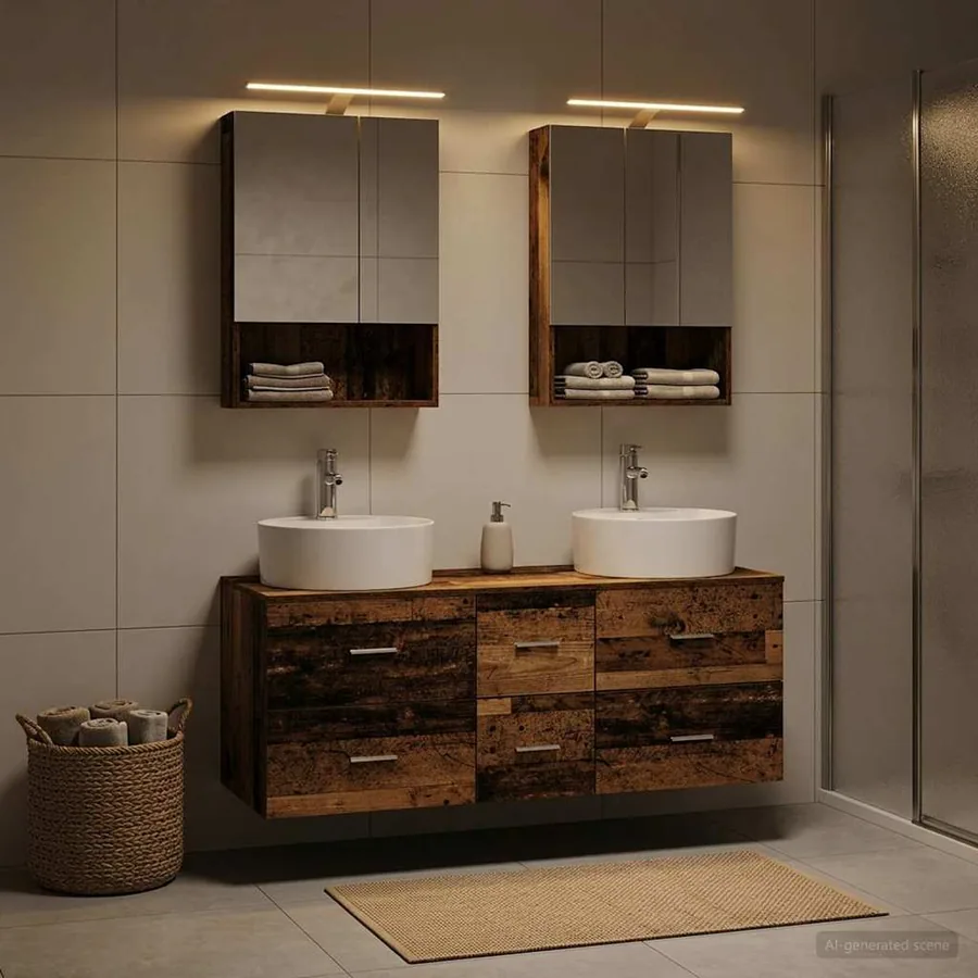 Ensemble de mobilier de salle de bain 5 pcs Bois ancien