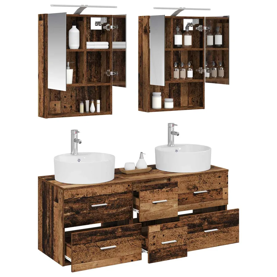 Ensemble de mobilier de salle de bain 5 pcs Bois ancien - 3