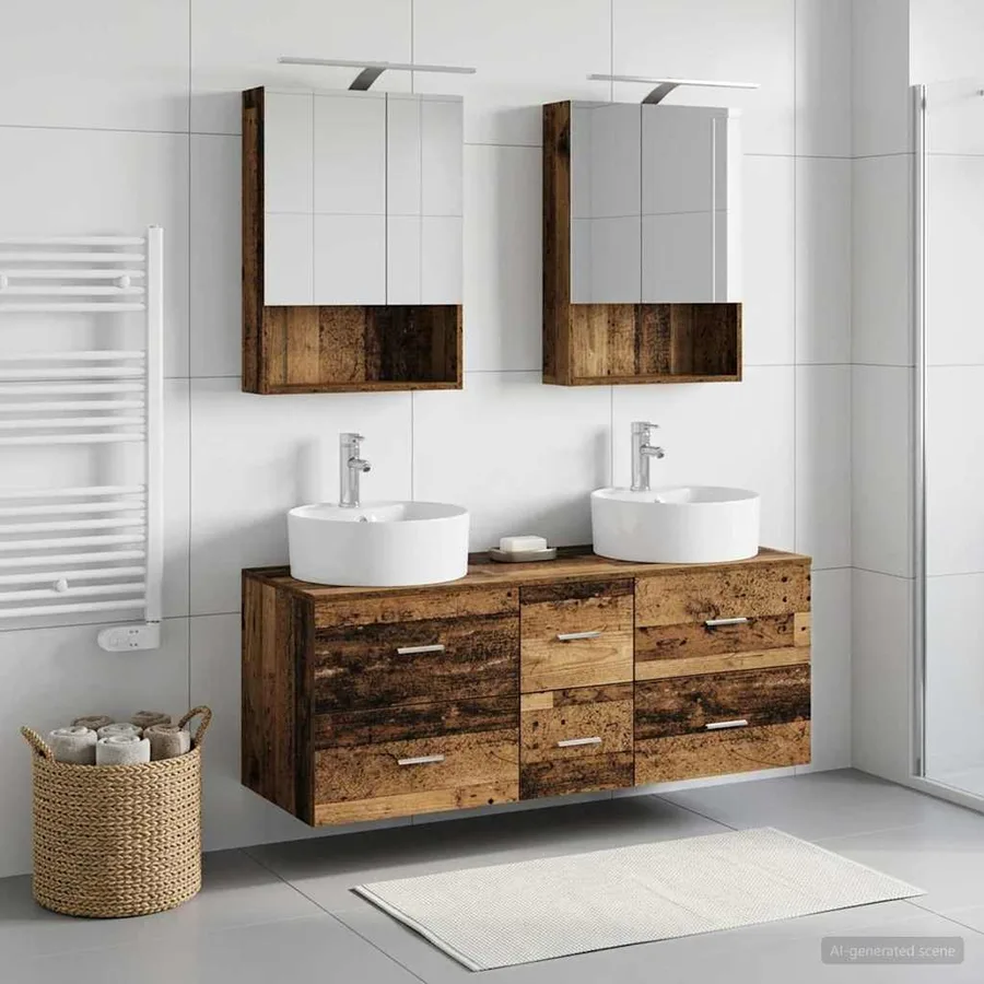 Ensemble de mobilier de salle de bain 5 pcs Bois ancien - 4