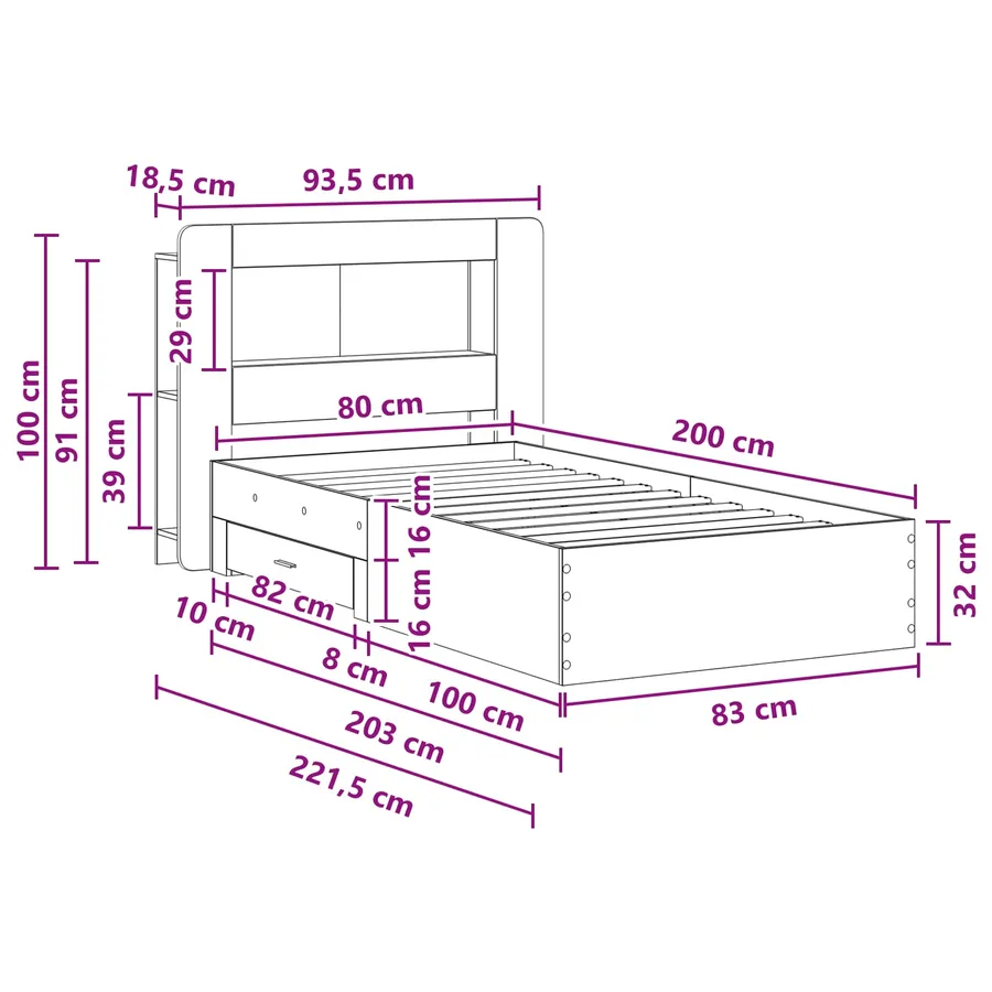 Cadre de lit avec rangement Sonoma gris 80 x 200 cm - 10