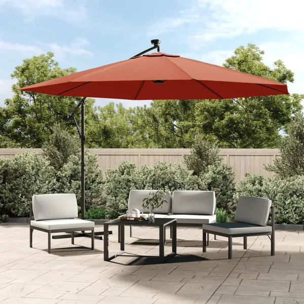 Parasol de jardin en porte-à-faux avec lumières LED terre cuite
