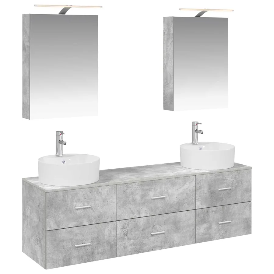 Ensemble de mobilier de salle de bain 5 pcs Gris béton - 2