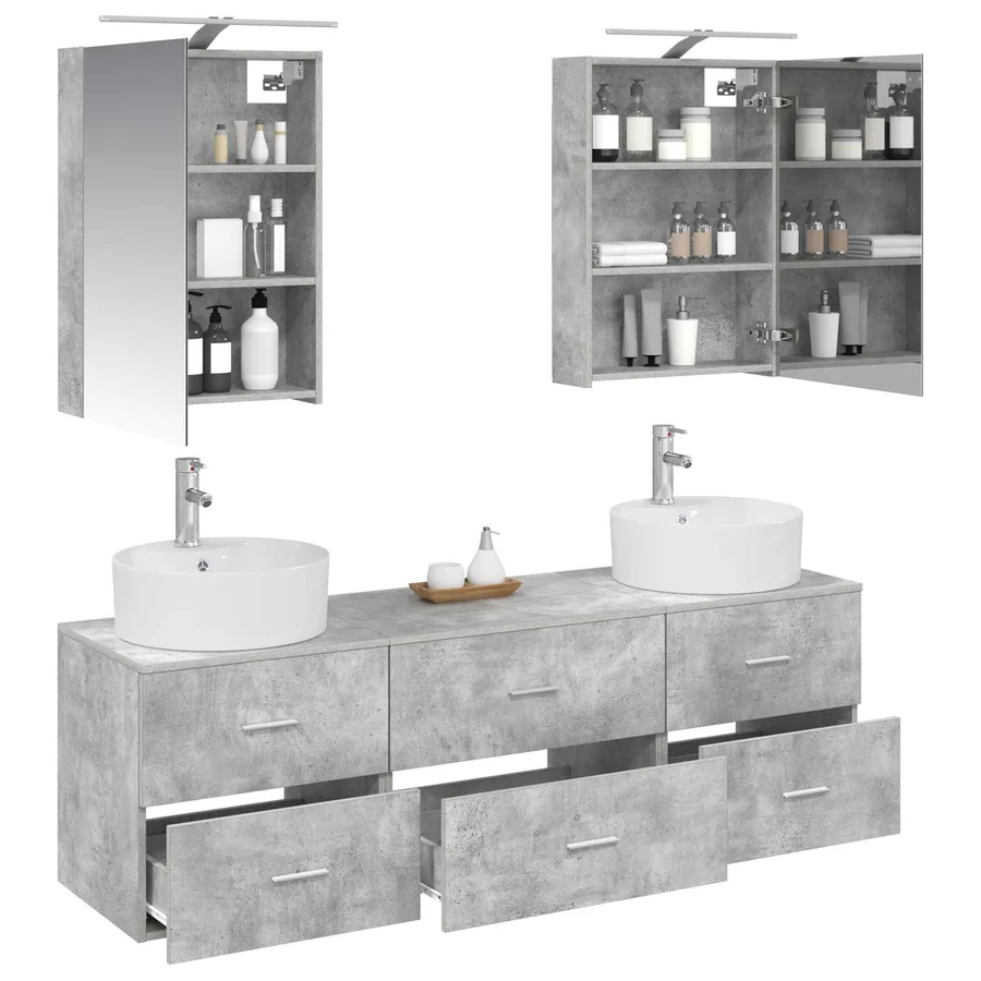 Ensemble de mobilier de salle de bain 5 pcs Gris béton - 3