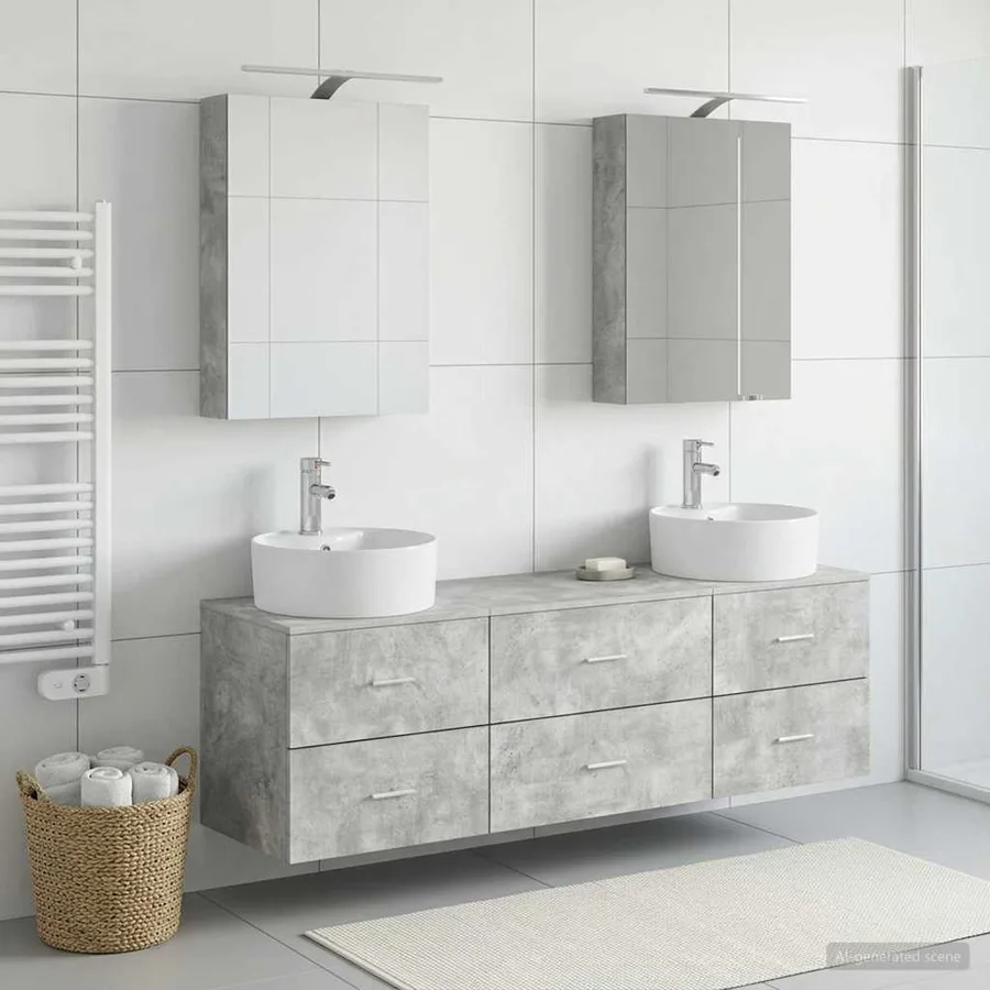 Ensemble de mobilier de salle de bain 5 pcs Gris béton - 4