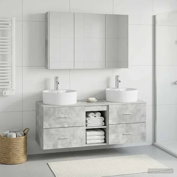 Ensemble de mobilier de salle de bain 4 pcs Gris béton