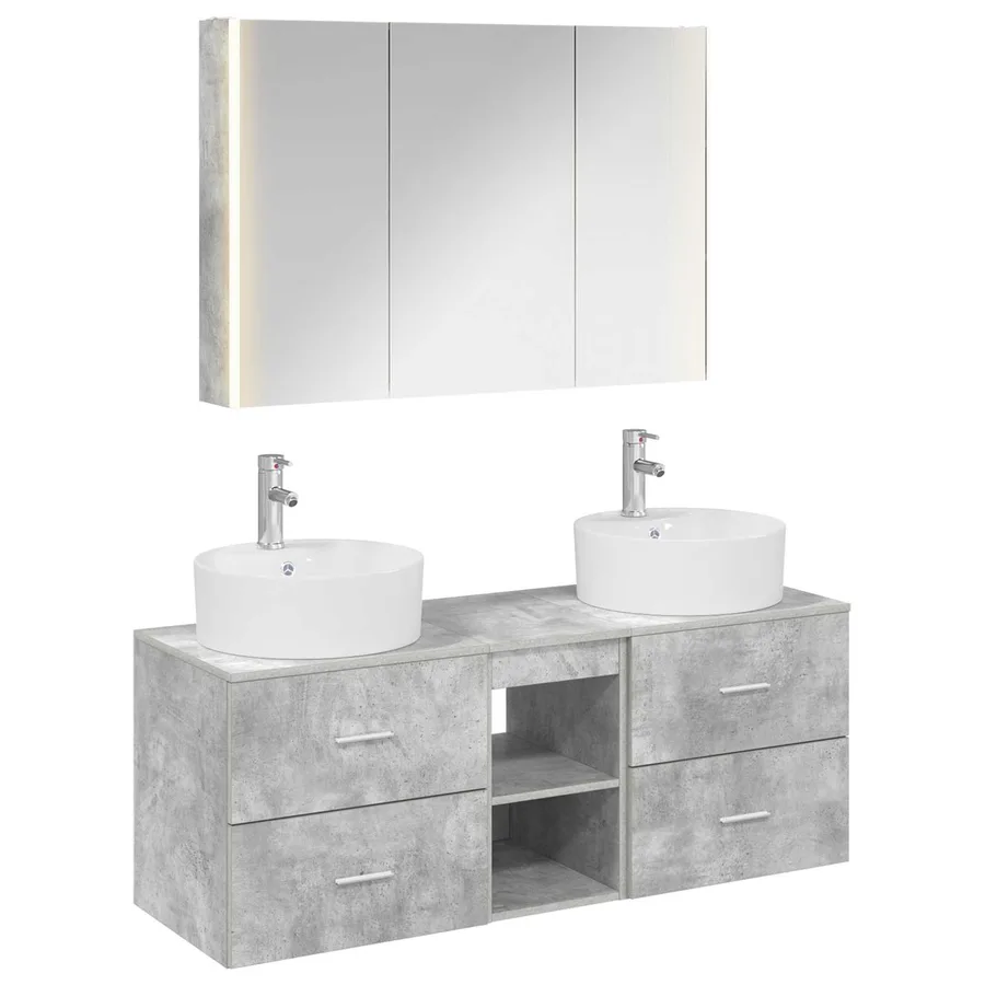 Ensemble de mobilier de salle de bain 4 pcs Gris béton - 2