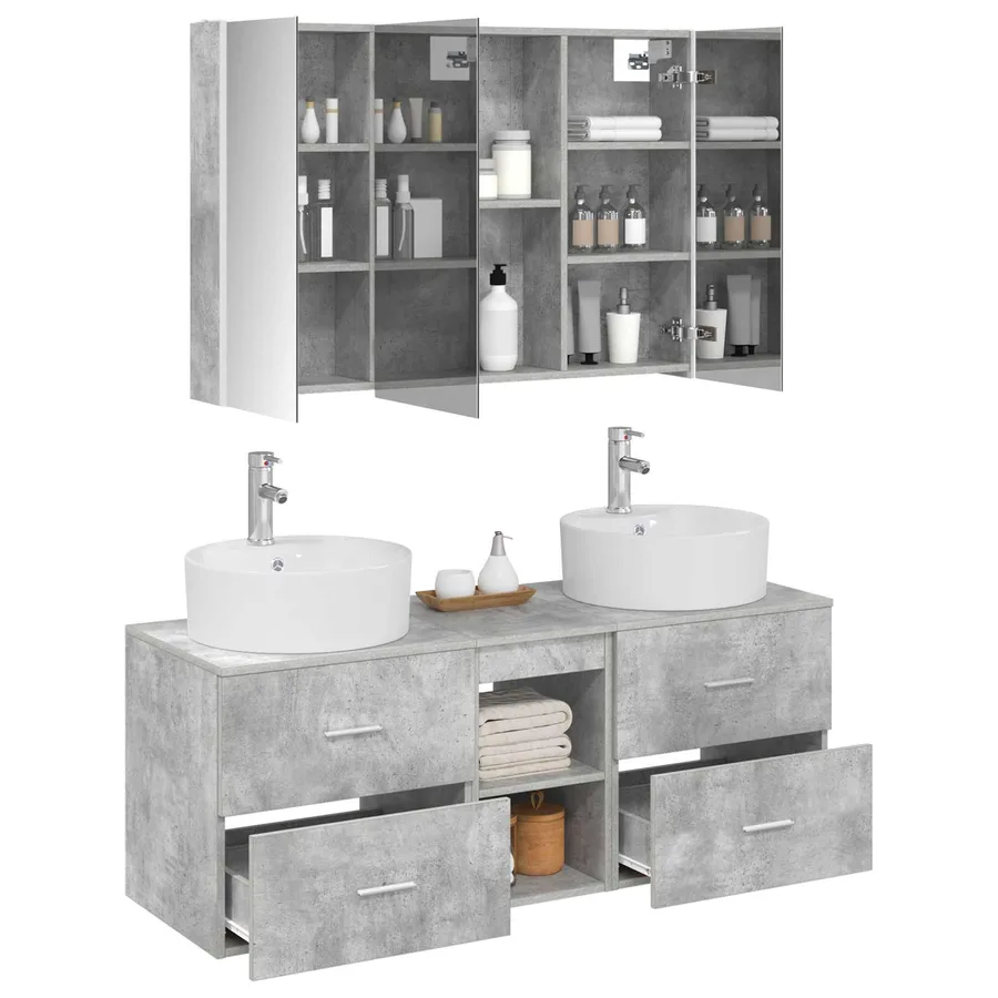 Ensemble de mobilier de salle de bain 4 pcs Gris béton - 3