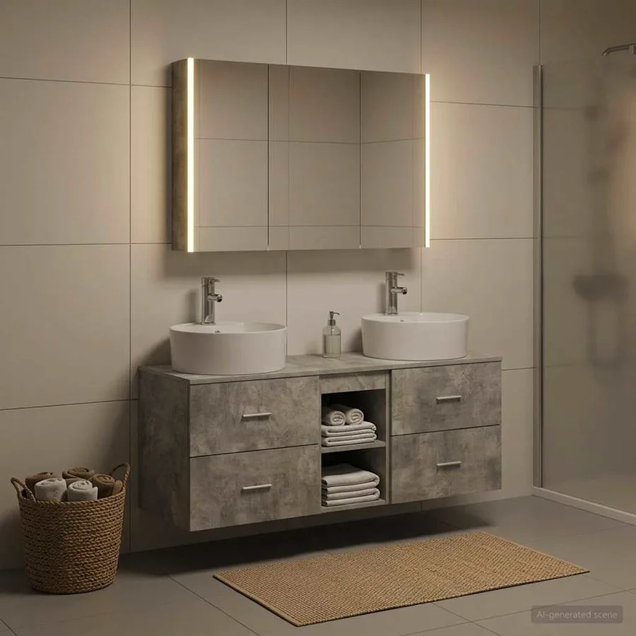 Ensemble de mobilier de salle de bain 4 pcs Gris béton - 4
