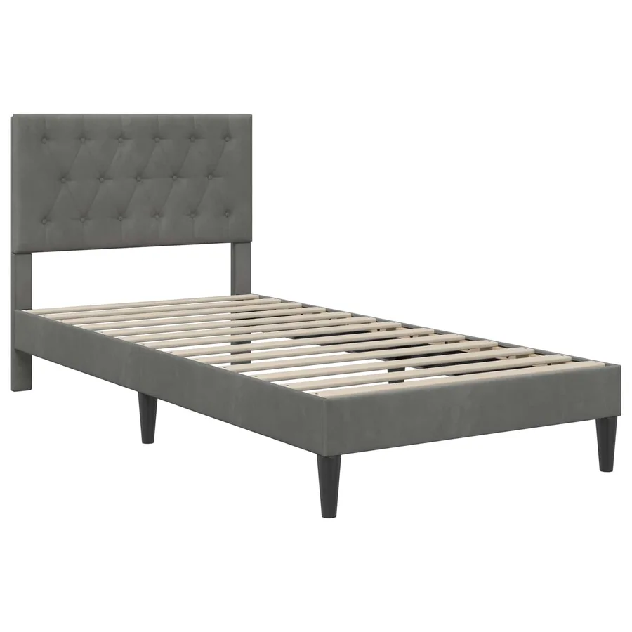 Cadre de lit avec matelas Gris foncé 90 x 190 cm Velours - 4