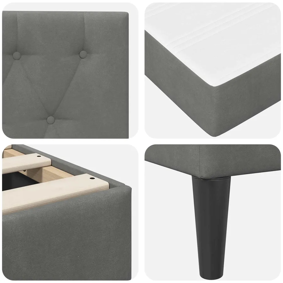 Cadre de lit avec matelas Gris foncé 90 x 190 cm Velours - 9