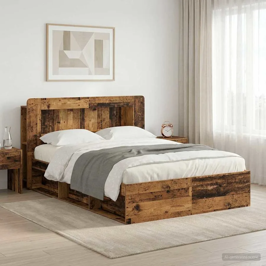 Cadre de lit avec rangement Bois ancien 135 x 190 cm
