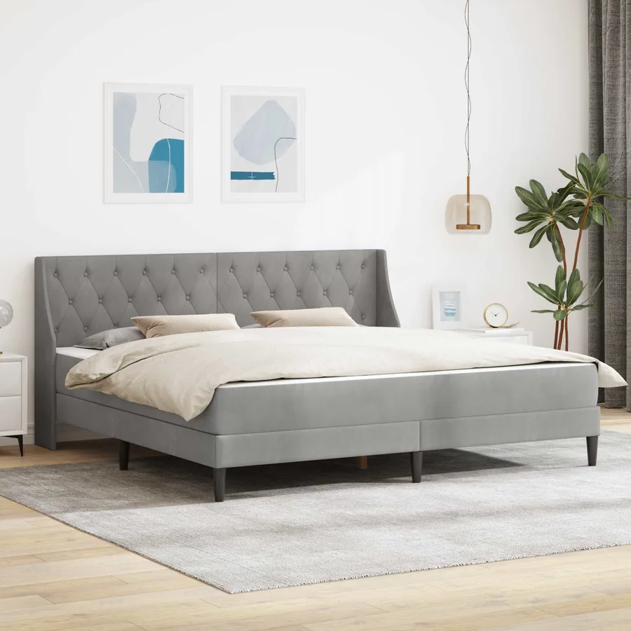 Cadre de lit avec matelas Gris clair 180 x 200 cm Velours