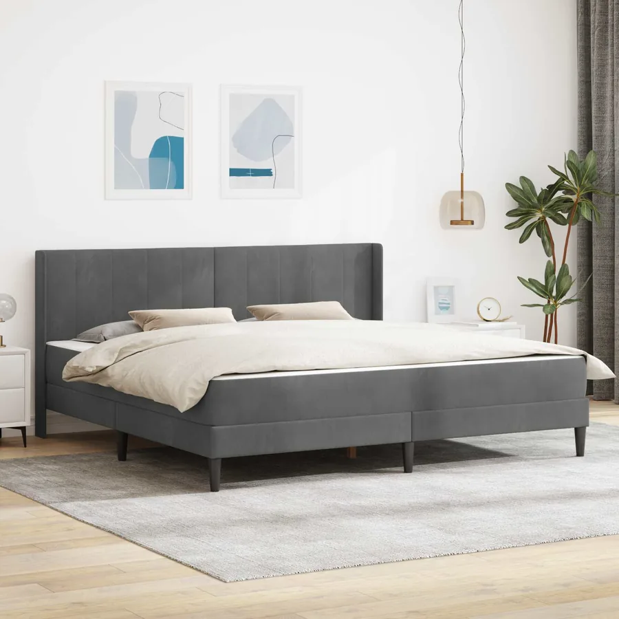 Cadre de lit avec matelas Gris foncé 180 x 200 cm Velours