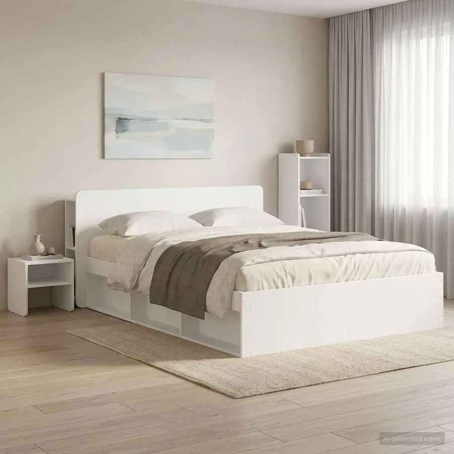 Cabinet de Tête de Lit avec stockage Blanc Bois d'ingénierie - 4