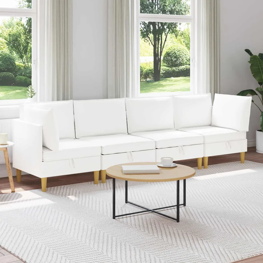 Canapé modulaire avec rangement 4 pcs Blanc Tissu