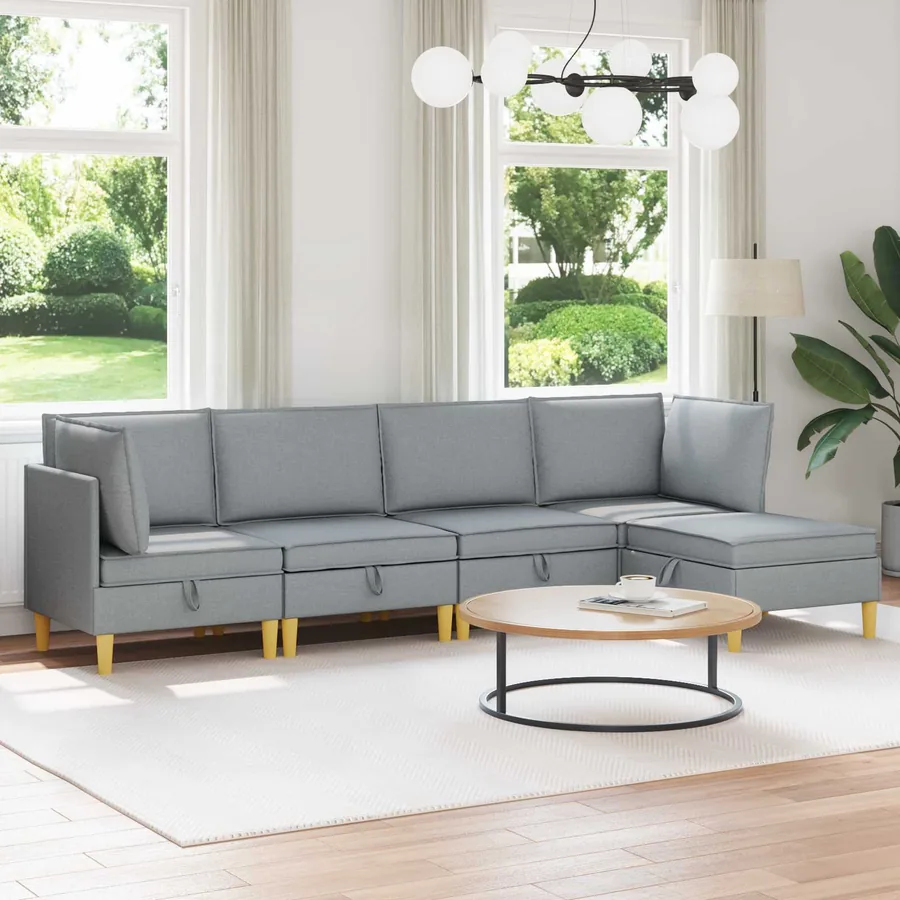 Canapé modulaire avec rangement 5 pcs Gris clair Tissu