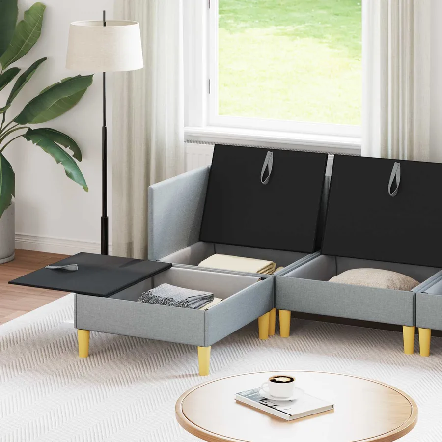 Canapé modulaire avec rangement 5 pcs Gris clair Tissu - 3