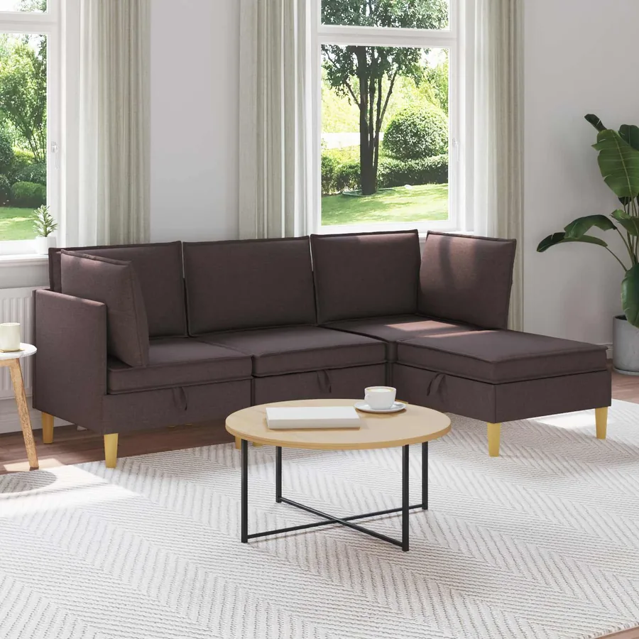 Canapé modulaire avec rangement 4 pcs Marron foncé Tissu