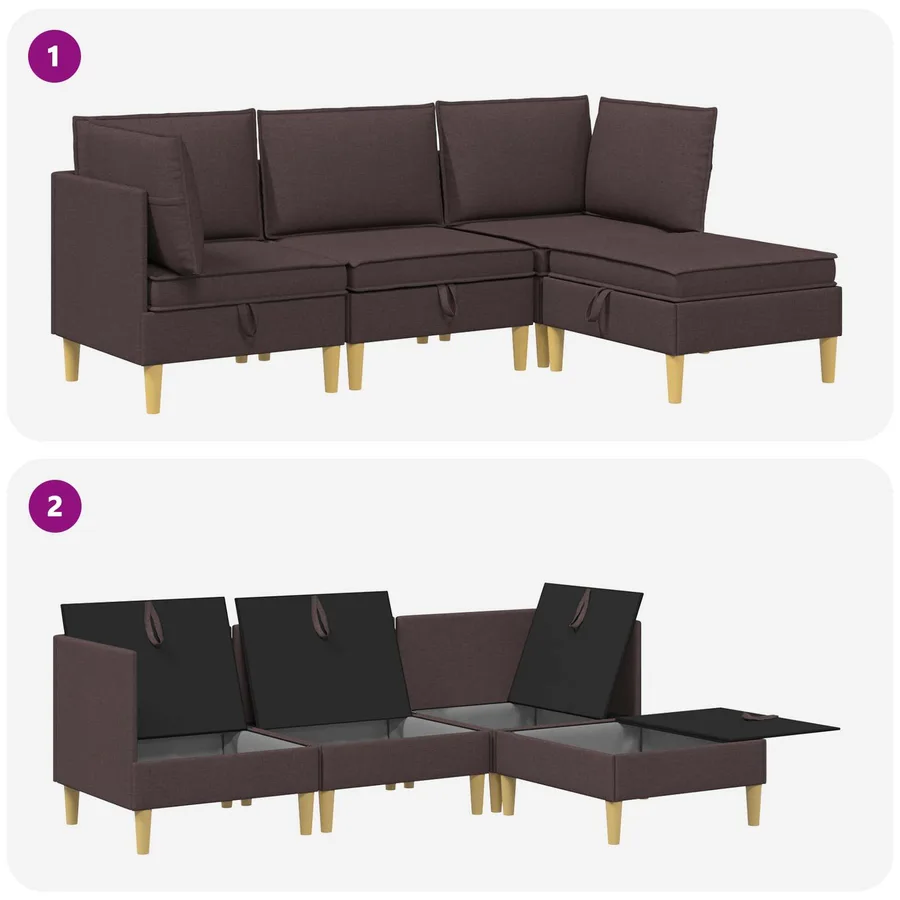Canapé modulaire avec rangement 4 pcs Marron foncé Tissu - 10