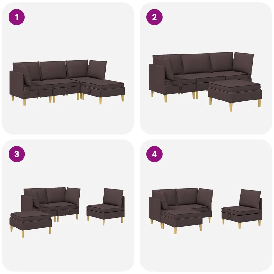 Canapé modulaire avec rangement 4 pcs Marron foncé Tissu - 11