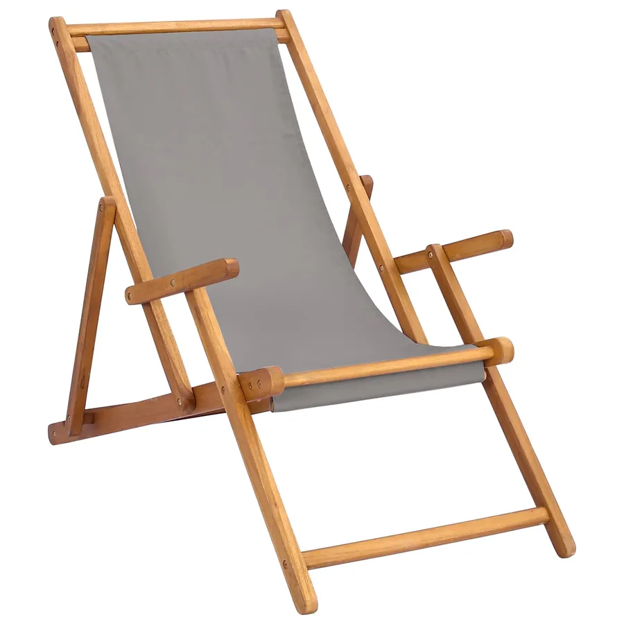 Chaise de plage Gris clair Bois de teck massif - 2