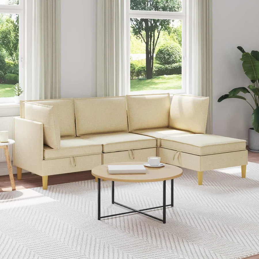 Canapé modulaire avec rangement 4 pcs Crème Tissu