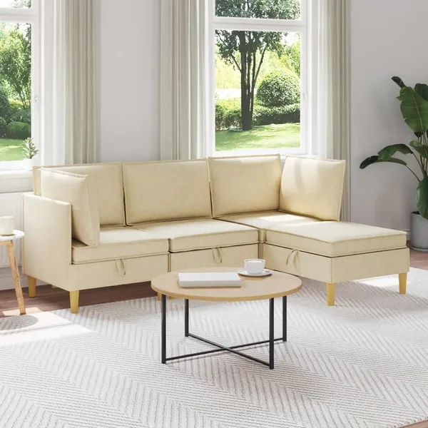 Canapé modulaire avec rangement 4 pcs Crème Tissu