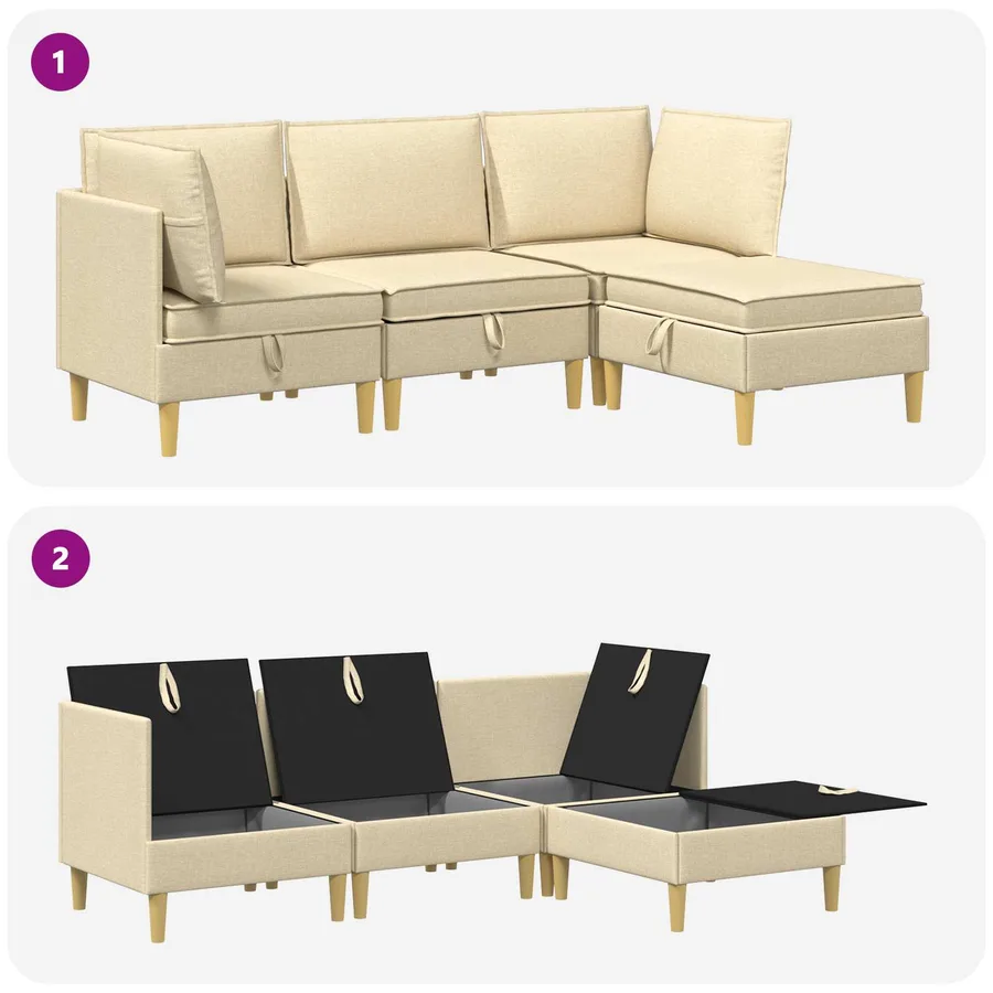 Canapé modulaire avec rangement 4 pcs Crème Tissu - 10