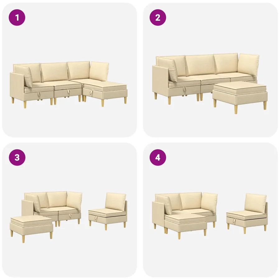Canapé modulaire avec rangement 4 pcs Crème Tissu - 11