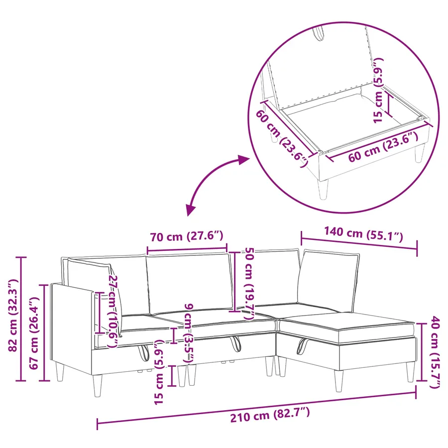 Canapé modulaire avec rangement 4 pcs Crème Tissu - 13