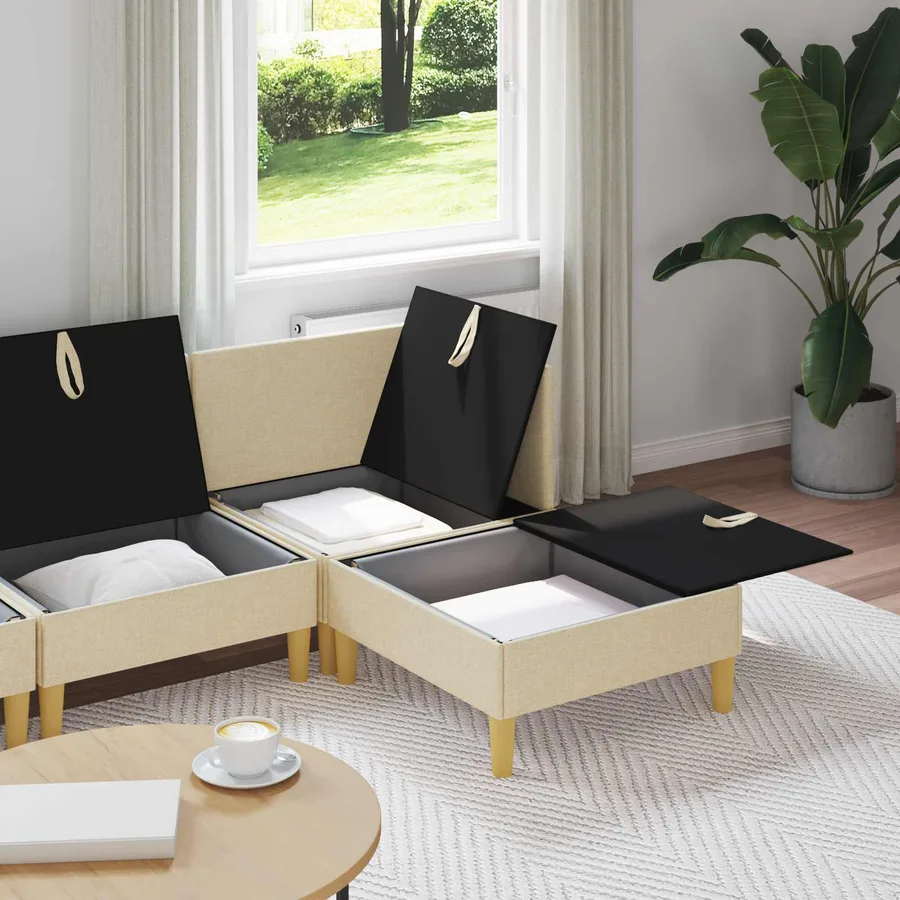 Canapé modulaire avec rangement 4 pcs Crème Tissu - 3