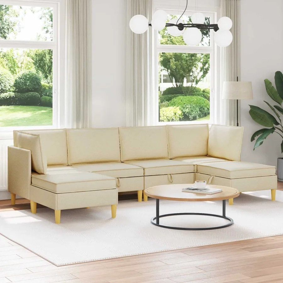 Canapé modulaire avec rangement 6 pcs Crème Tissu