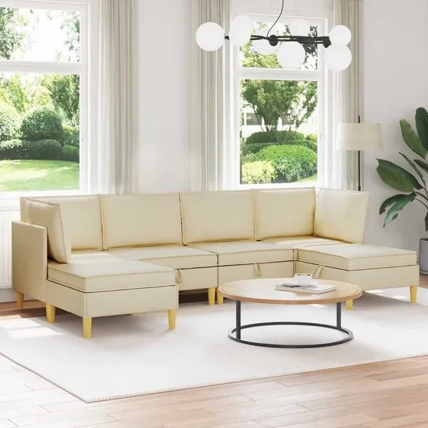 Canapé modulaire avec rangement 6 pcs Crème Tissu