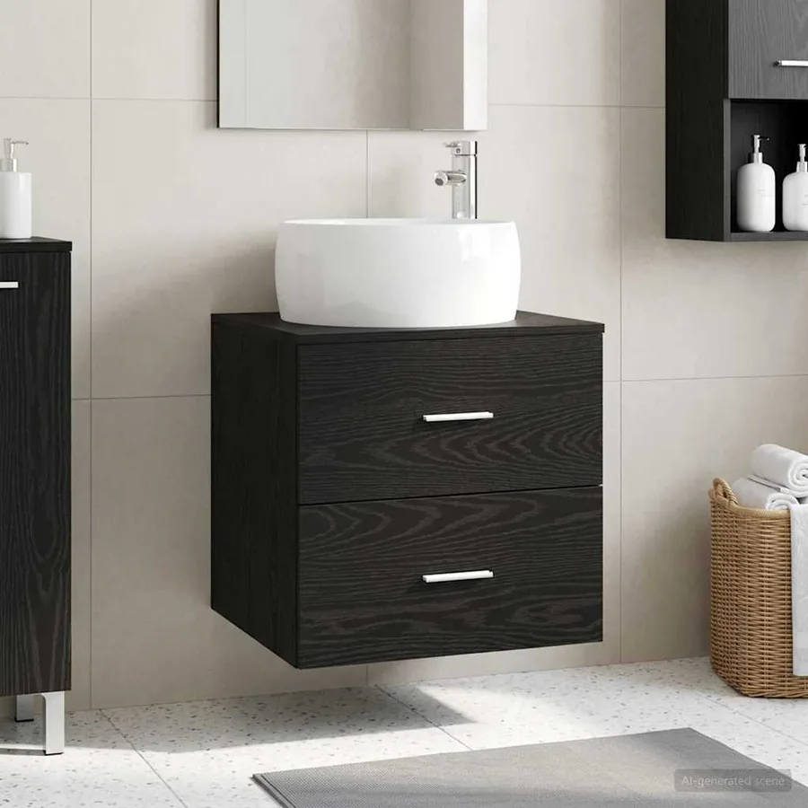 Vanité de lavabo mural Chêne noir 49,5 x 44,5 x 66 cm