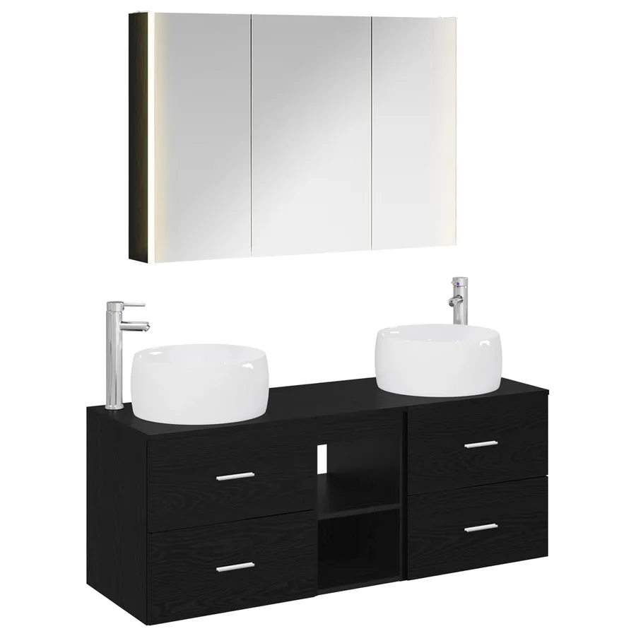 Ensemble de mobilier de salle de bain 4 pcs Chêne noir - 2