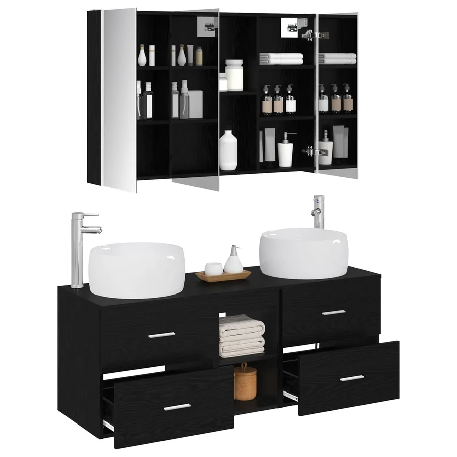 Ensemble de mobilier de salle de bain 4 pcs Chêne noir - 3