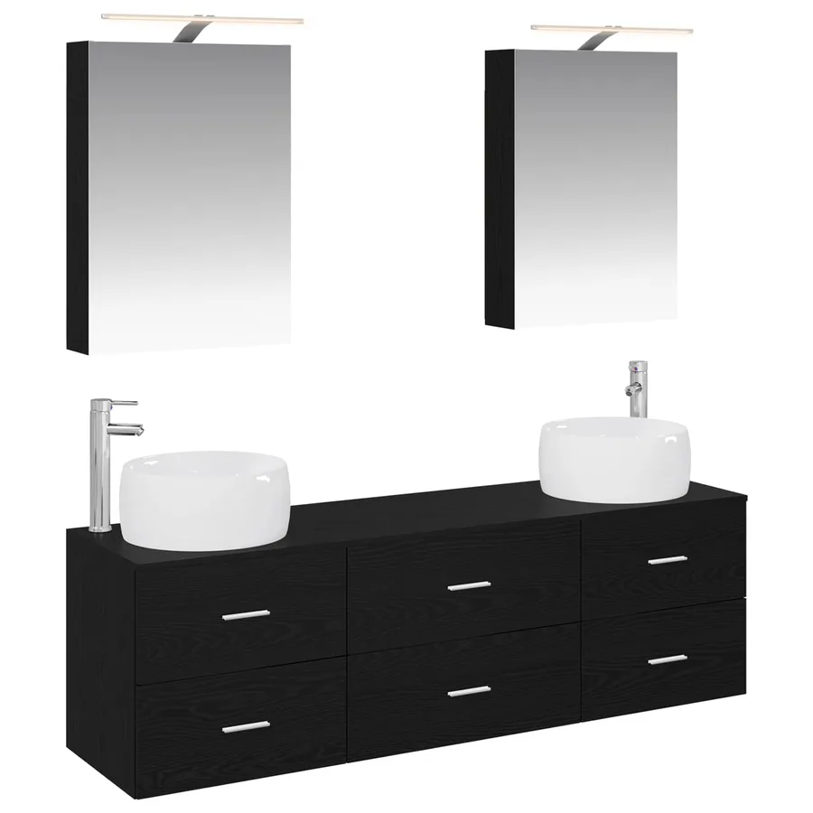 Ensemble de mobilier de salle de bain 5 pcs Chêne noir - 2