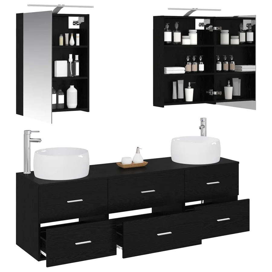 Ensemble de mobilier de salle de bain 5 pcs Chêne noir - 3