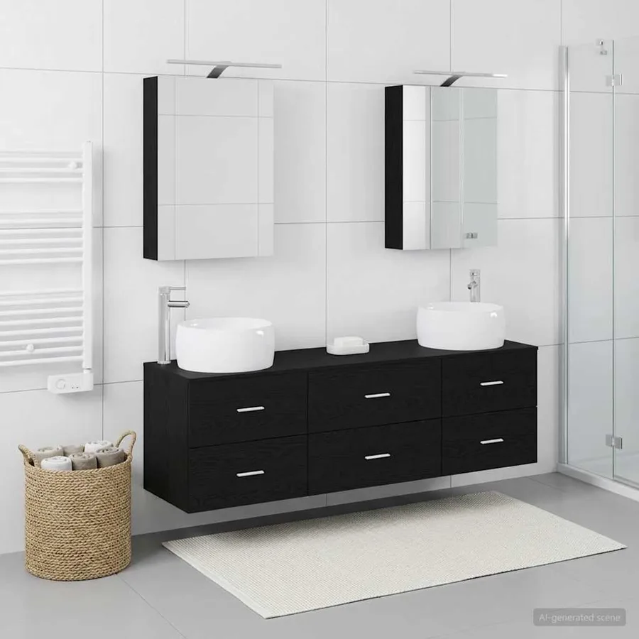 Ensemble de mobilier de salle de bain 5 pcs Chêne noir - 4