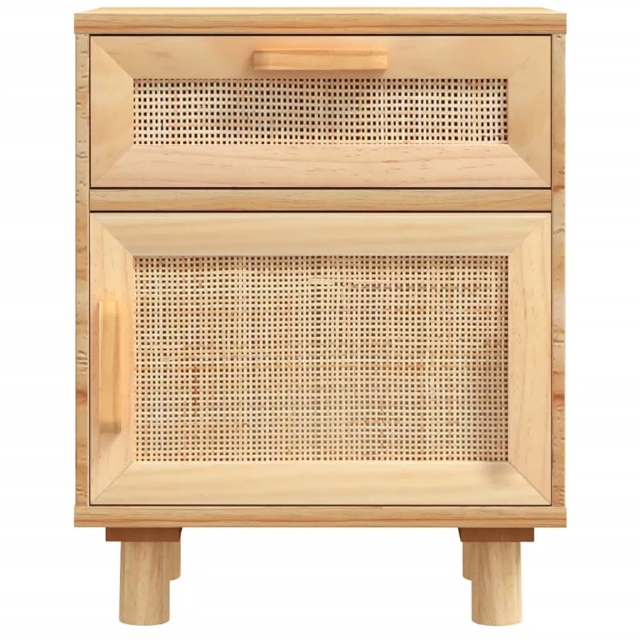 Table de chevet Marron Bois de pin massif et rotin naturel - 4