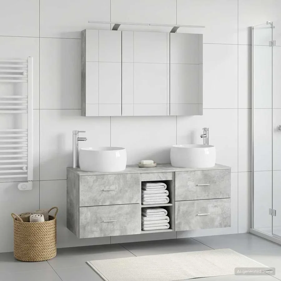 Ensemble de mobilier de salle de bain 4 pcs Gris béton