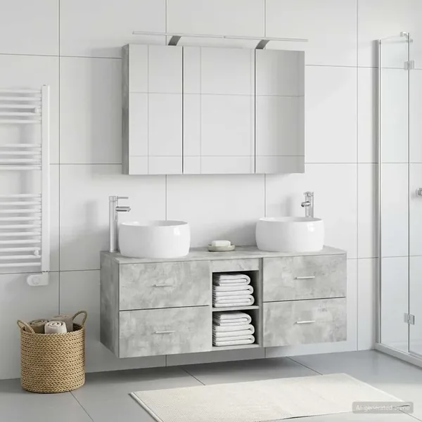 Ensemble de mobilier de salle de bain 4 pcs Gris béton