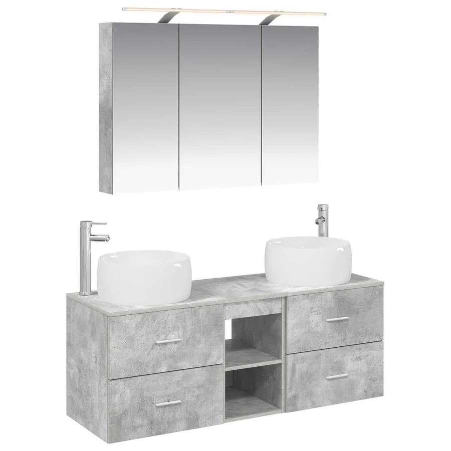 Ensemble de mobilier de salle de bain 4 pcs Gris béton - 2