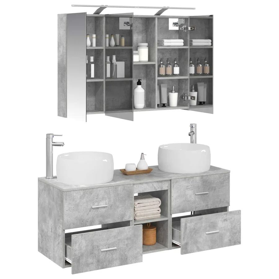 Ensemble de mobilier de salle de bain 4 pcs Gris béton - 3