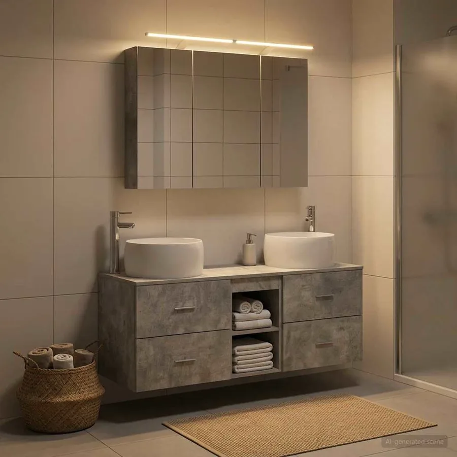 Ensemble de mobilier de salle de bain 4 pcs Gris béton - 4