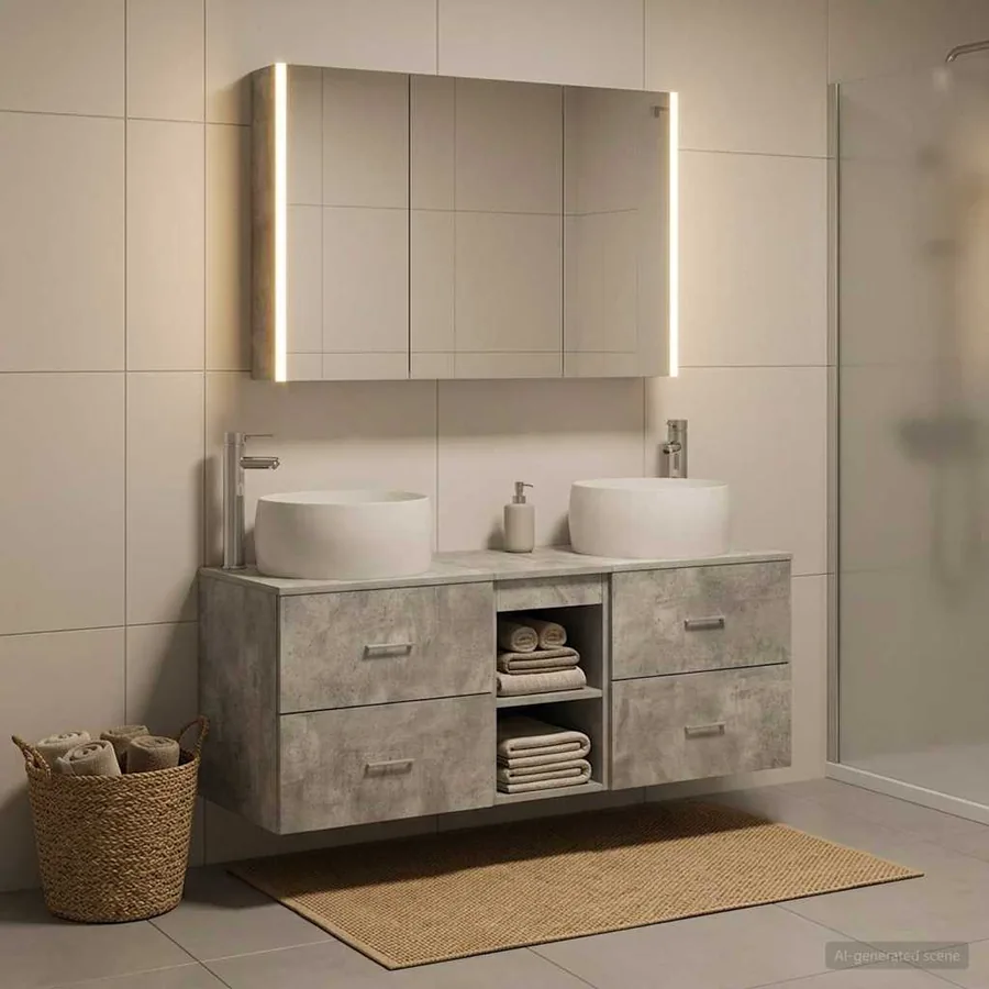 Ensemble de mobilier de salle de bain 4 pcs Gris béton